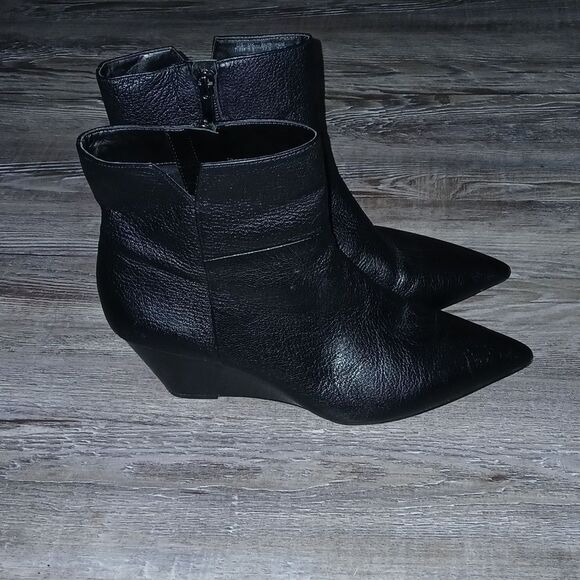 FRANCO SARTO |Amsterdam Black Leather pointed toe wedge ankle bootie Sz 7.5 EUC - Picture 5 of 9